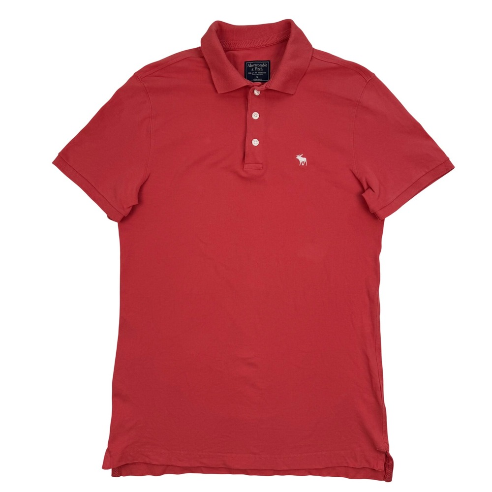 Abercrombie & Fitch Mens Red Short Sleeve Moose Logo Pique Polo Shirt Size M - Picture 2 of 5
